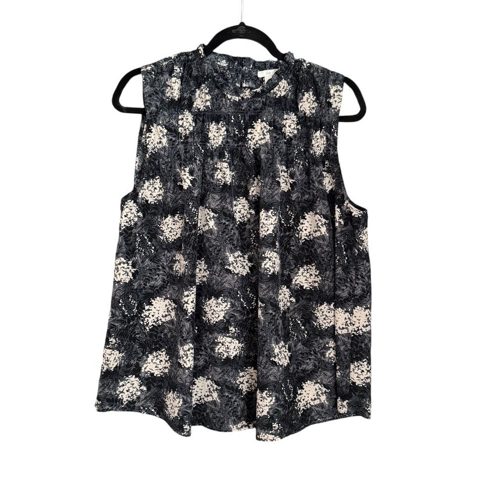 Joie Black Floral High Smocked Ruffle Neck Sleeveless Top Women Size L Flowy - Picture 1 of 9